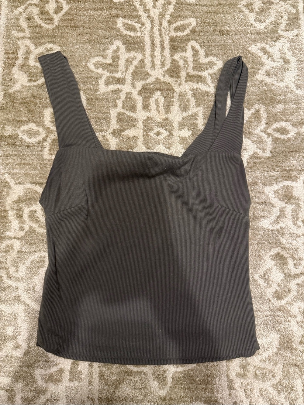 Ribbed Square Neck Black Tank Top